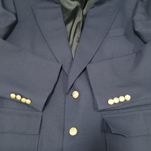 Trophy Club Navy 2 Gold Button Single Vented Notch Blazer Sport Coat 43R - Picture 12 of 15